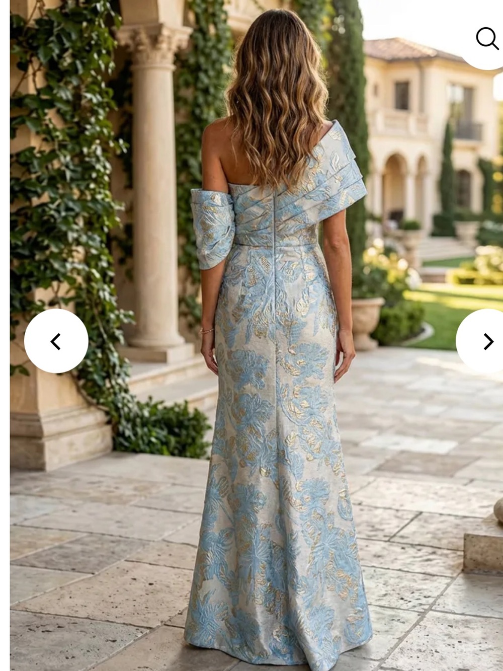 Asymmetric One-Shoulder Jacquard Mermaid Gown size 6 ivory Gold Gracin’s bride - Picture 3 of 3